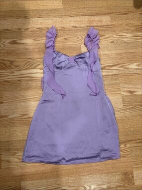 NWT Beginning Boutique Lavender Ruffle Strap Satin Dress
